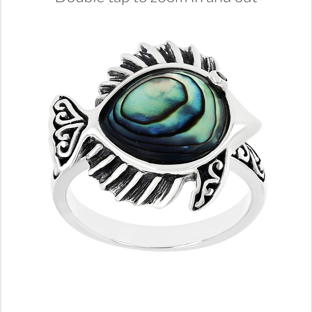 NEW Multi-Color Abalone Shell & White Zircon Rhodium Over Silver Aquatic Fis…